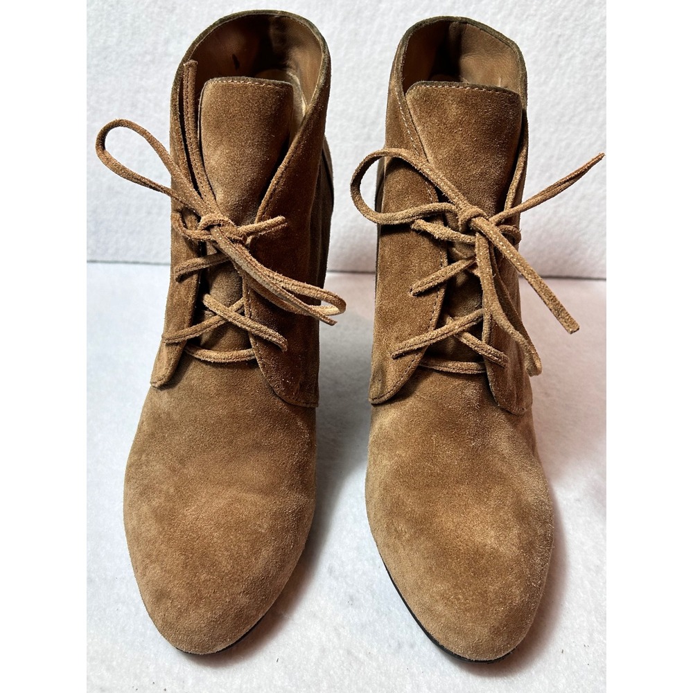 Via Spiga Womens 9M Tan Suede Lace Up Wedge Ankle Boots Booties Brown Leather